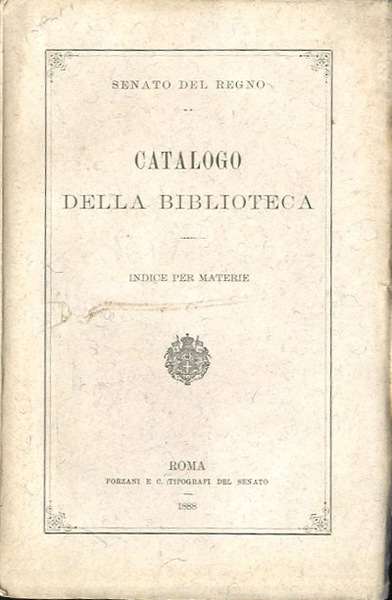 Catalogo della biblioteca. Indice per materie.