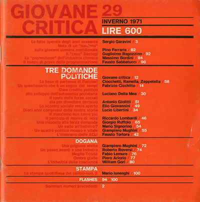 Giovane critica, numero 29 inverno 1971.