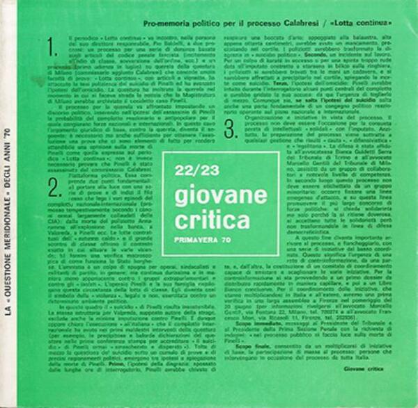 Giovane critica, numero 22/23 primavera 1970.