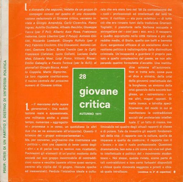 Giovane critica, numero 28 autunno 1971.