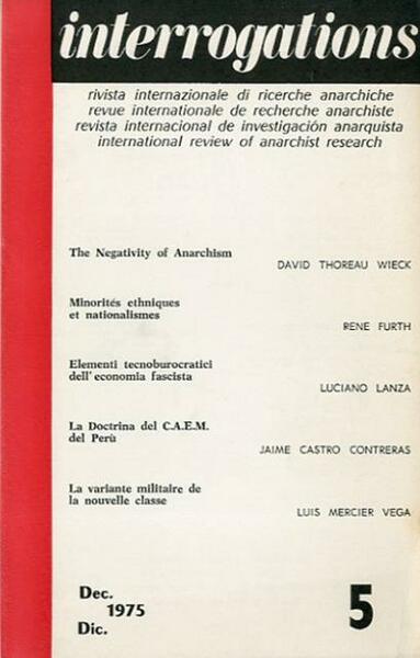 Interrogations n. 5 (dic. 1975). Revue internationale de recherche anarchiste …