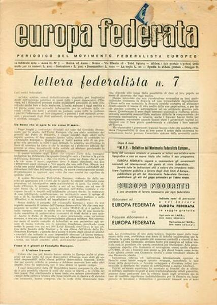 Europa federata. periodico del Movimento federalista europeo.