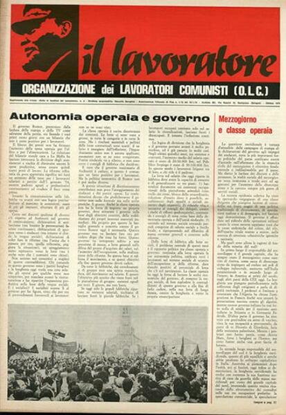 Il Lavoratore Organizzazione dei lavoratori comunisti [numero unico ottobre 1973].