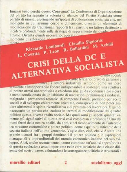Crisi della DC e alternativa socialista. Per una trasformazione democratica …