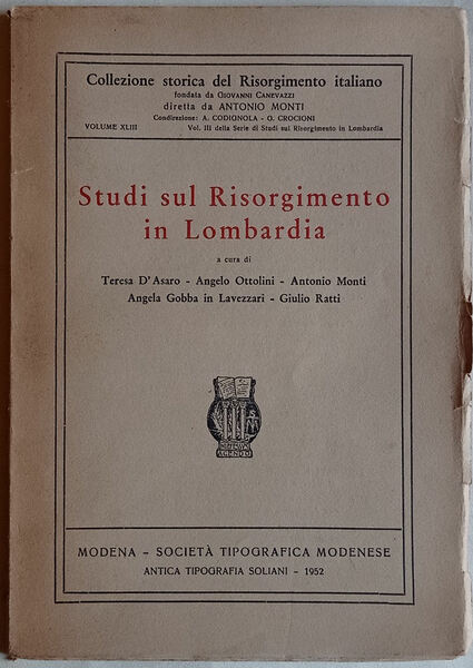 Studi sul Risorgimento in Lombardia.