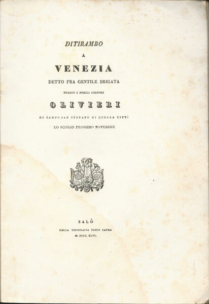 Ditirambo a Venezia detto fra gentile brigata presso i nobili …