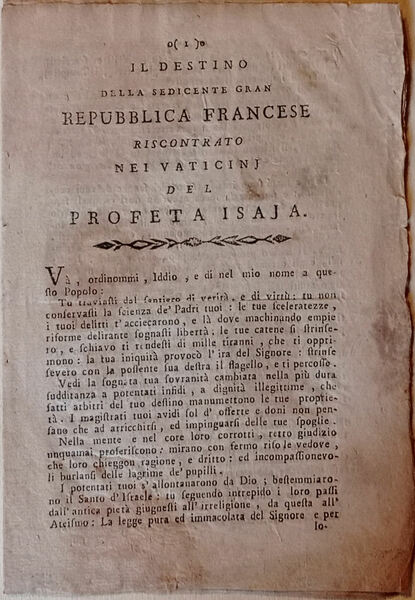 Il destino della sedicente gran Repubblica Francese riscontrato nei vaticinj …