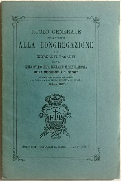 Ruolo generale degli ascritti alla Congregazione dei Giornanti Paganti eretta …