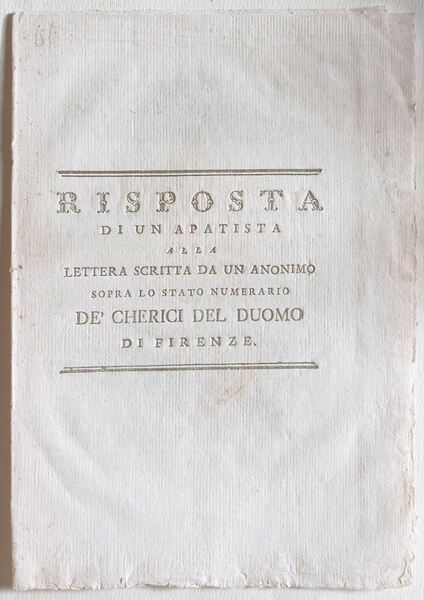 Risposta di un apatista alla lettera scritta da un anonimo …