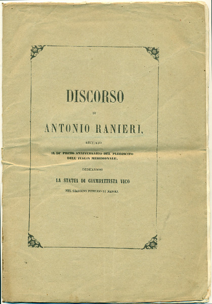 Discorso di Antonio Ranieri, recitato il dì primo anniversario del …