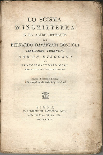 Lo scisma d'Inghilterra e le altre operette […].