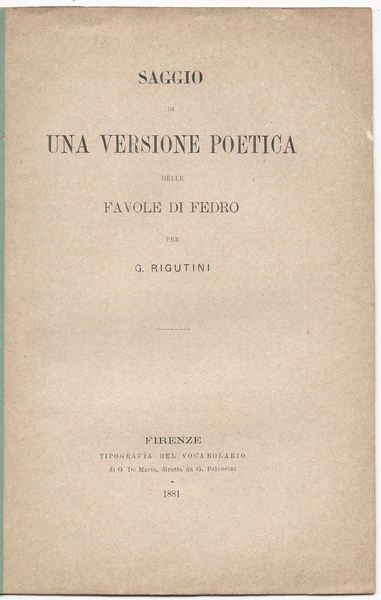 Saggio di una versione poetica delle favole di Fedro.