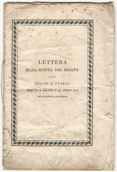 Lettera sulla seduta del Senato del Regno d'Italia tenuta a …