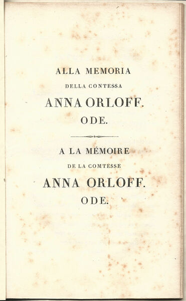 Alla Memoria della Contessa Anna Orloff. Ode.