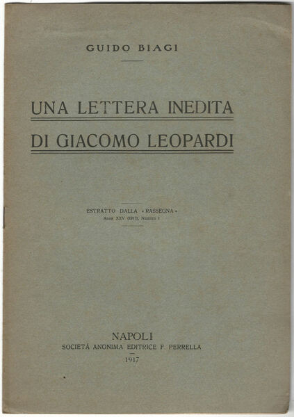 Una lettera inedita di Giacomo Leopardi.