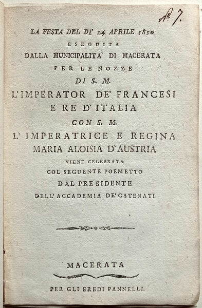 La festa del dì 24 aprile 1850 [recte 1805] eseguita …