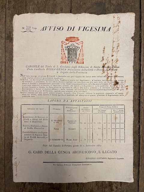 Avviso di Vigesima. Gabriele del titolo di S. Girolamo degli …
