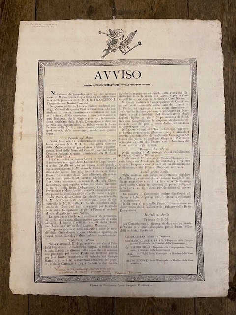 Avviso. Nel giorno di Venerdì, sarà li 29. del corrente …