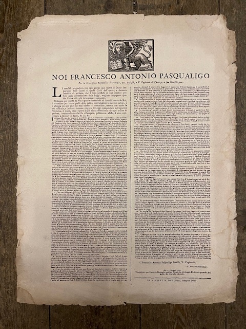 Noi Francesco Antonio Pasqualigo Per la Serenissima Repubblica di Venezia …