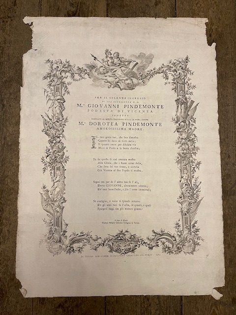 Per il solenne ingresso di sua eccellenza N.H. M.se Giovanni …