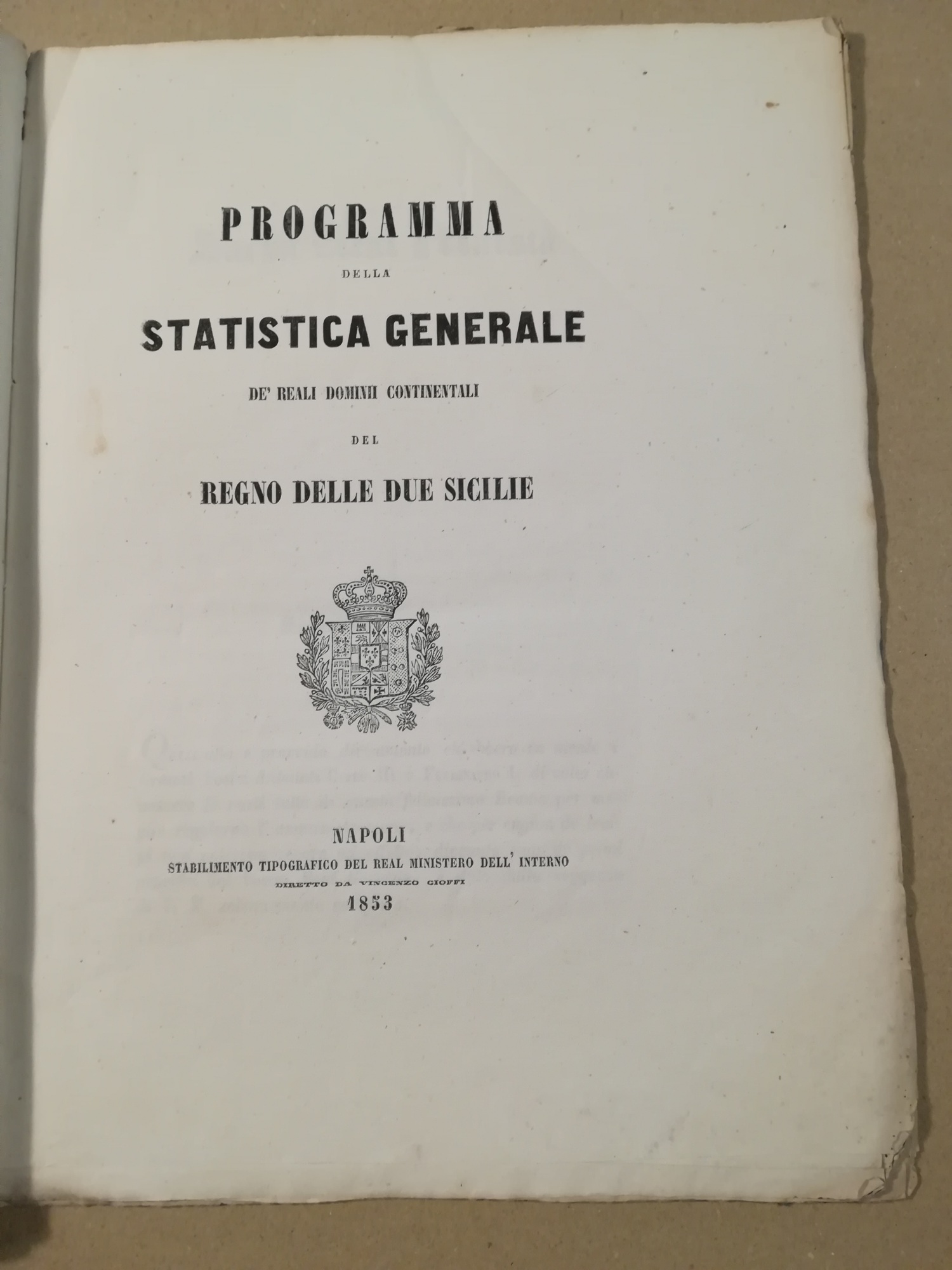 Programma della Statistica generale de' Reali Dominii Continentali del Regno …