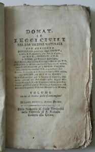 DOMAT LE LEGGI CIVILI NEL L'ORDINE NATURALE STAMPERIA TAMBURINI 1802