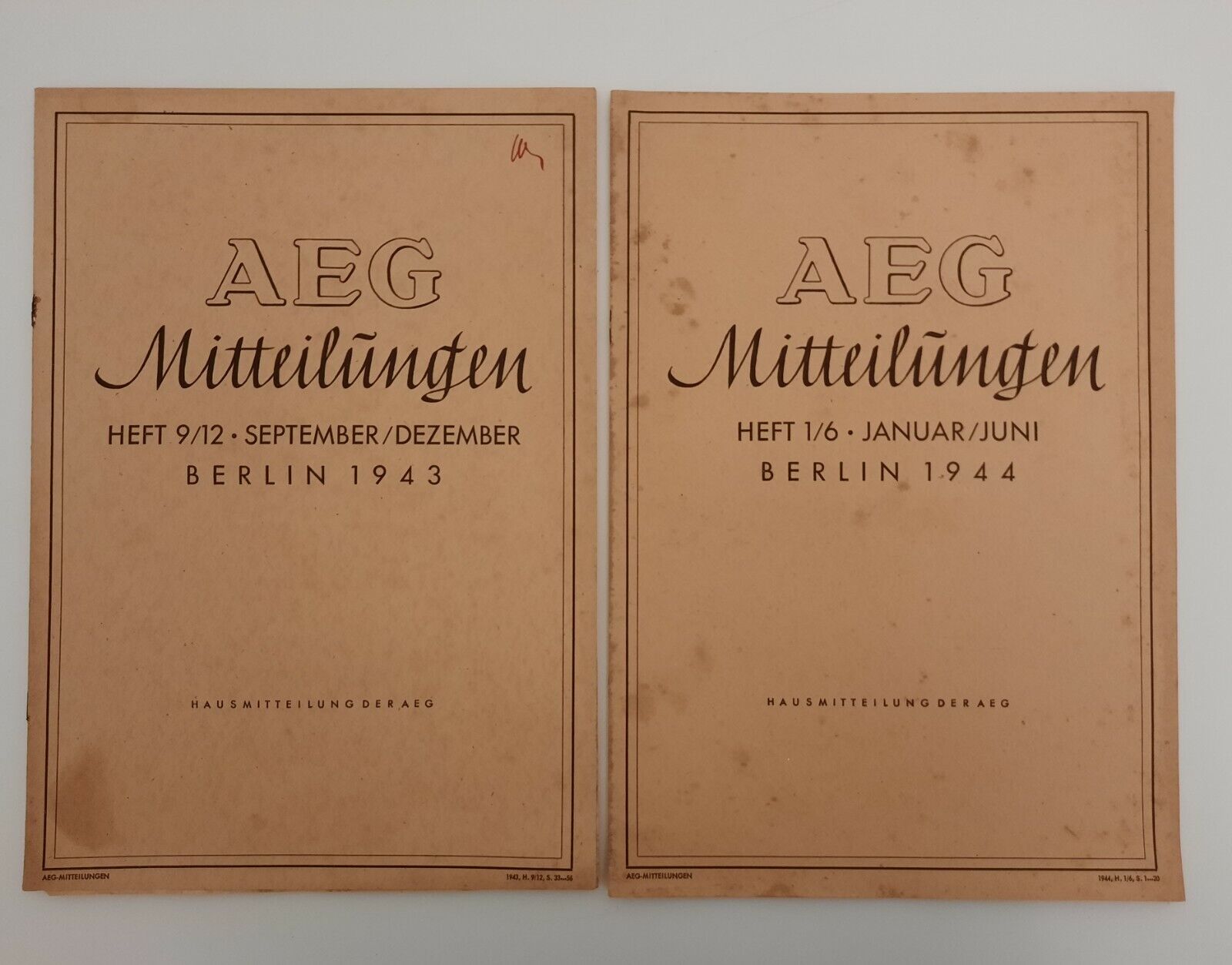 AEG MITTEILUNGEN HEFT 9/12 SEPT. DEZ. 1943 - HEFT 1/6 …