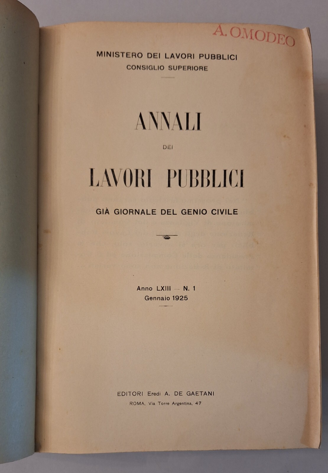 ANNALI DEI LAVORI PUBBLICI GIA' GIORNALE DEL GENIO CIVILE 1925 …