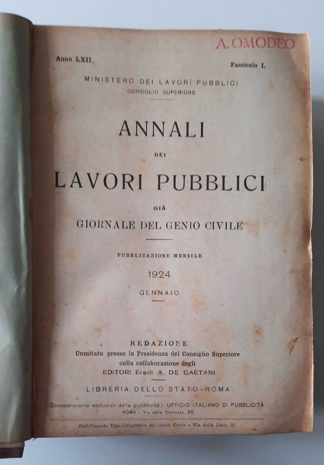 ANNALI DEI LAVORI PUBBLICI GIA GIORNALE DEL GENIO CIVILE ANNATA …