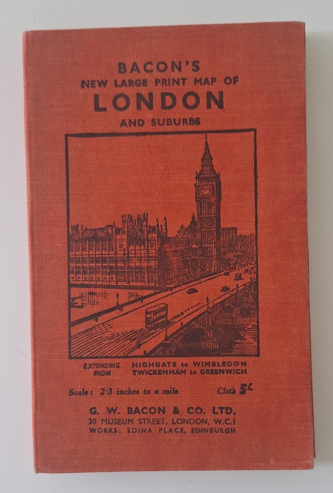 BACON'S NEW LARGE PRINT MAP OF LONDON AND SUBURBS