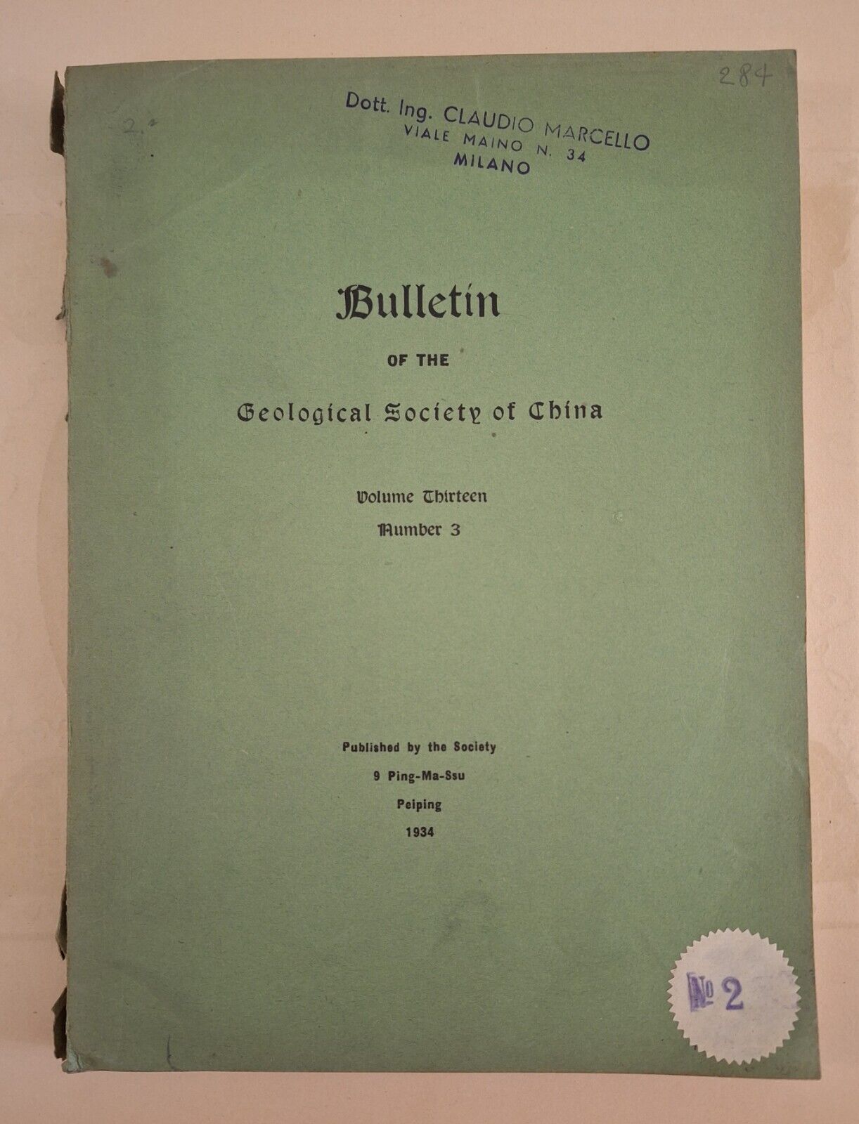 BULLETIN OF THE GEOLOGICAL SOCIETY OF CHINA VOL. 13 N. …