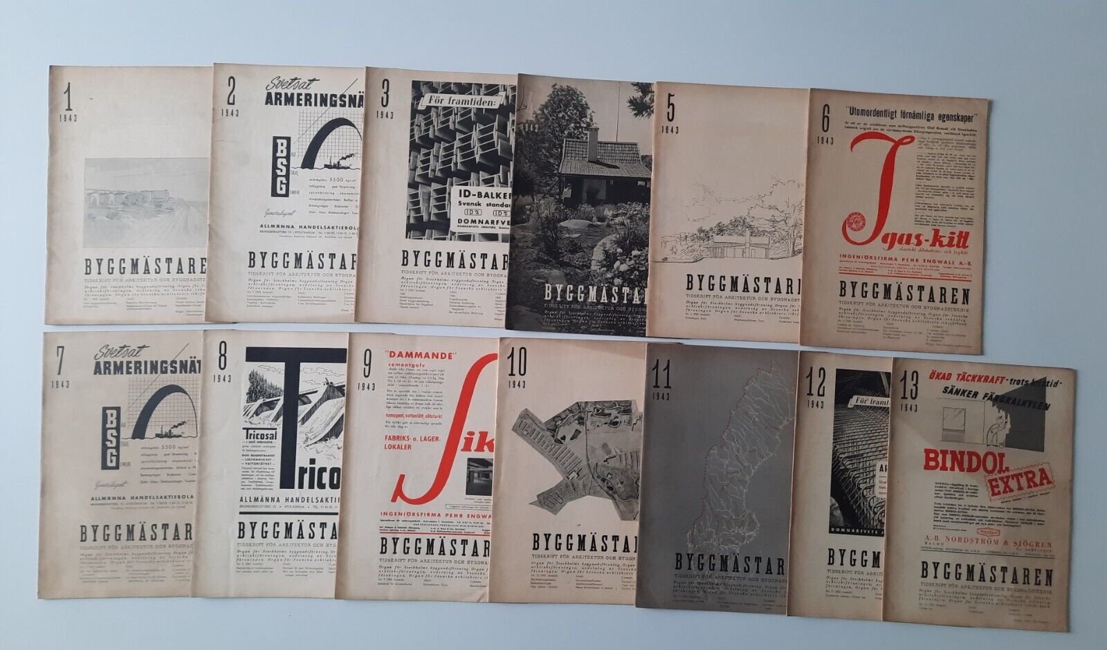 BYGGMASTAREN TIDSKRIFT FÖR ARKITEKTUR OCH BYGGNADSTEKNIK ANNATA 1943 13 NUMERI