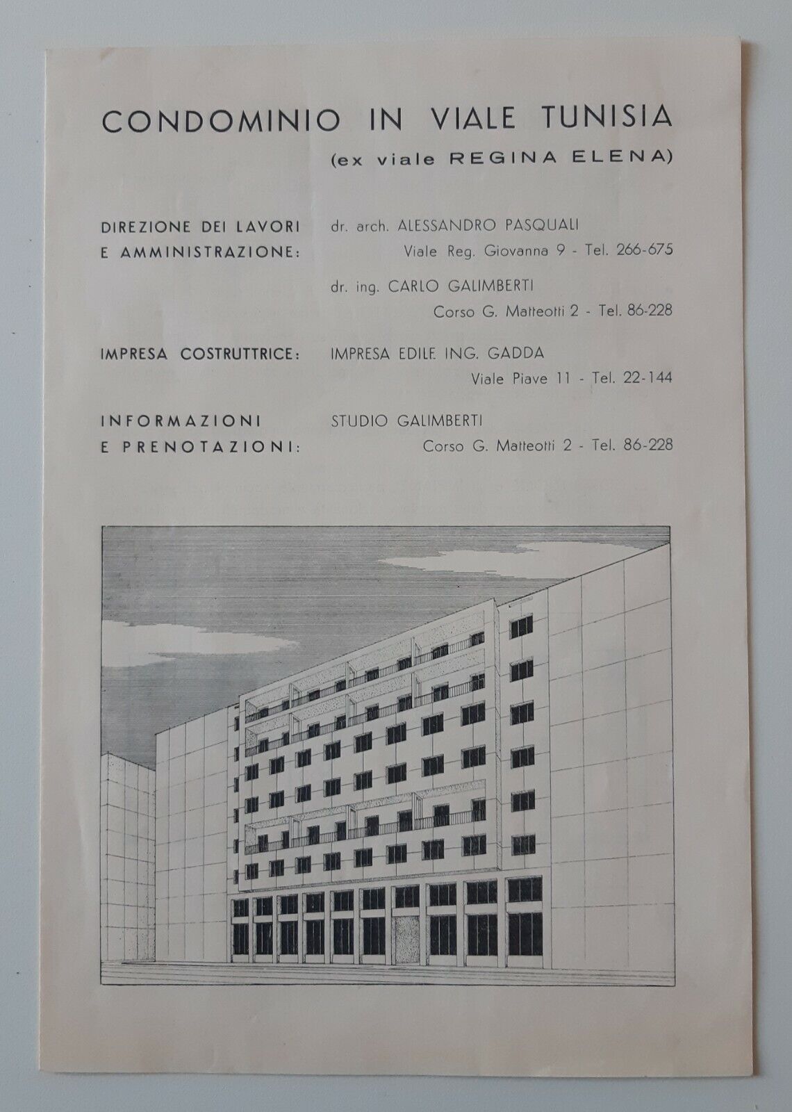 CONDOMINIO IN VIALE TUNISIA BROCHURE PROMOZIONALE ANNI 30