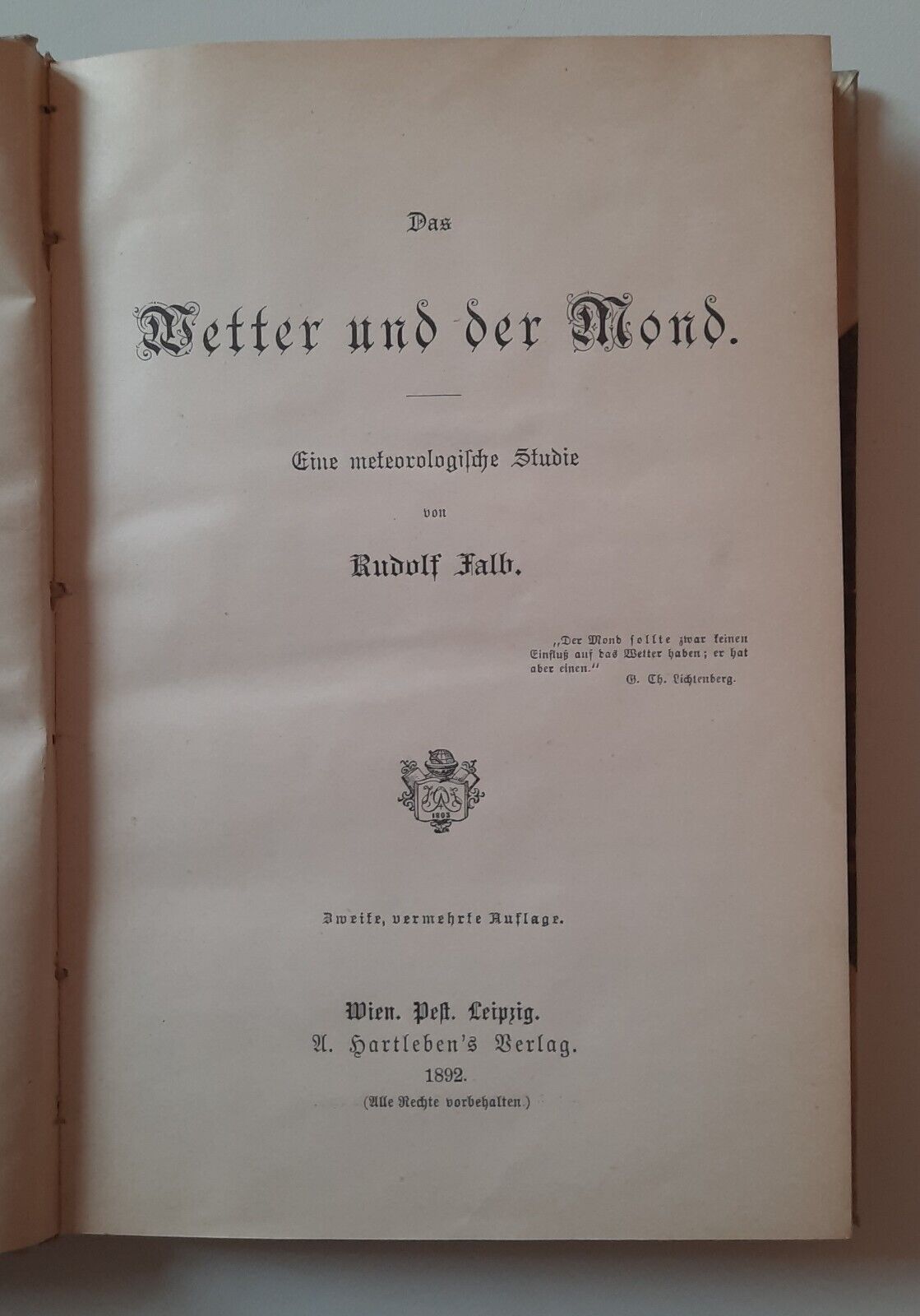 DAS WETTER UND DER MOND METEOROLISCHE VON R. FALB 1892