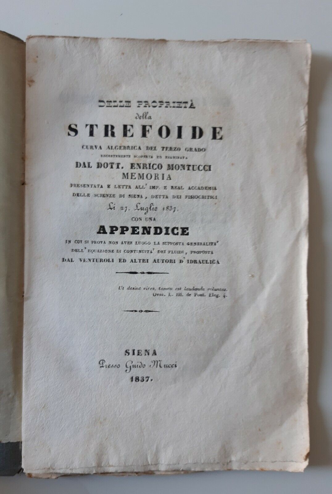 DELLA PROPRIETA' DELLO STREFOIDE CURVA ALGEBRICA E. MONTUCCI SIENA MUCCI …