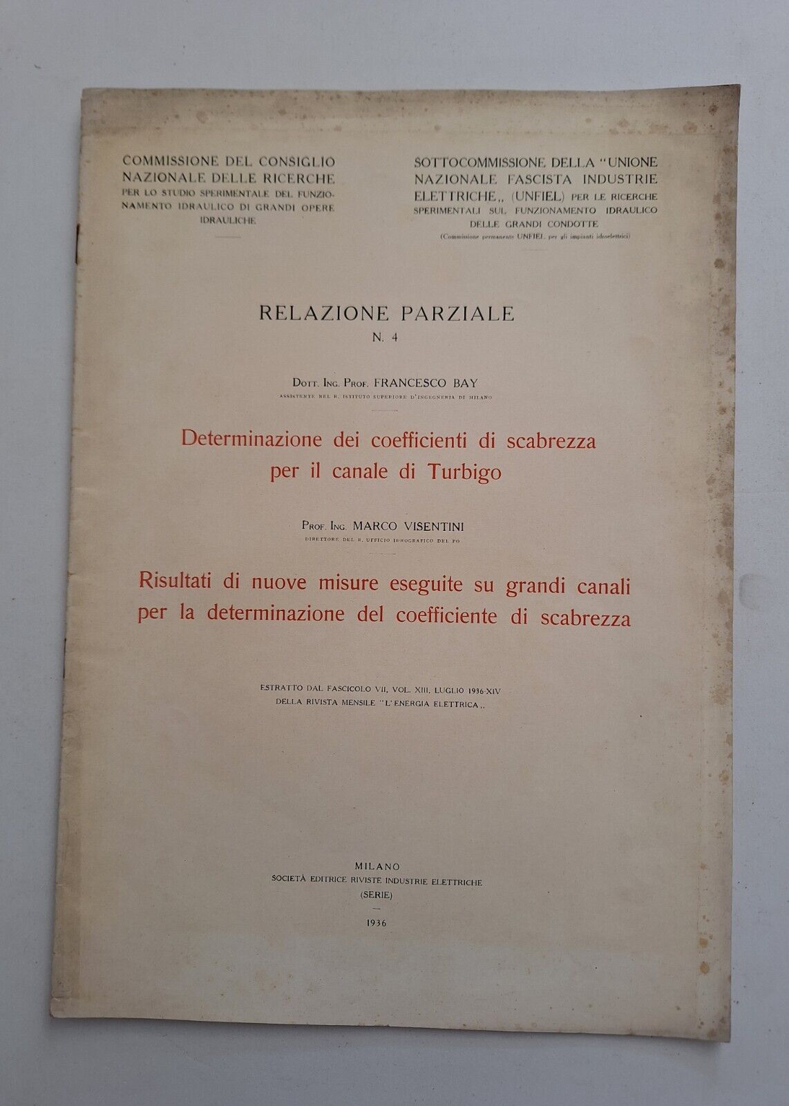 DETERMINAZIONE DEI COEFFICIENTI DI SCABREZZA PER IL CANALE DI TURBIGO …