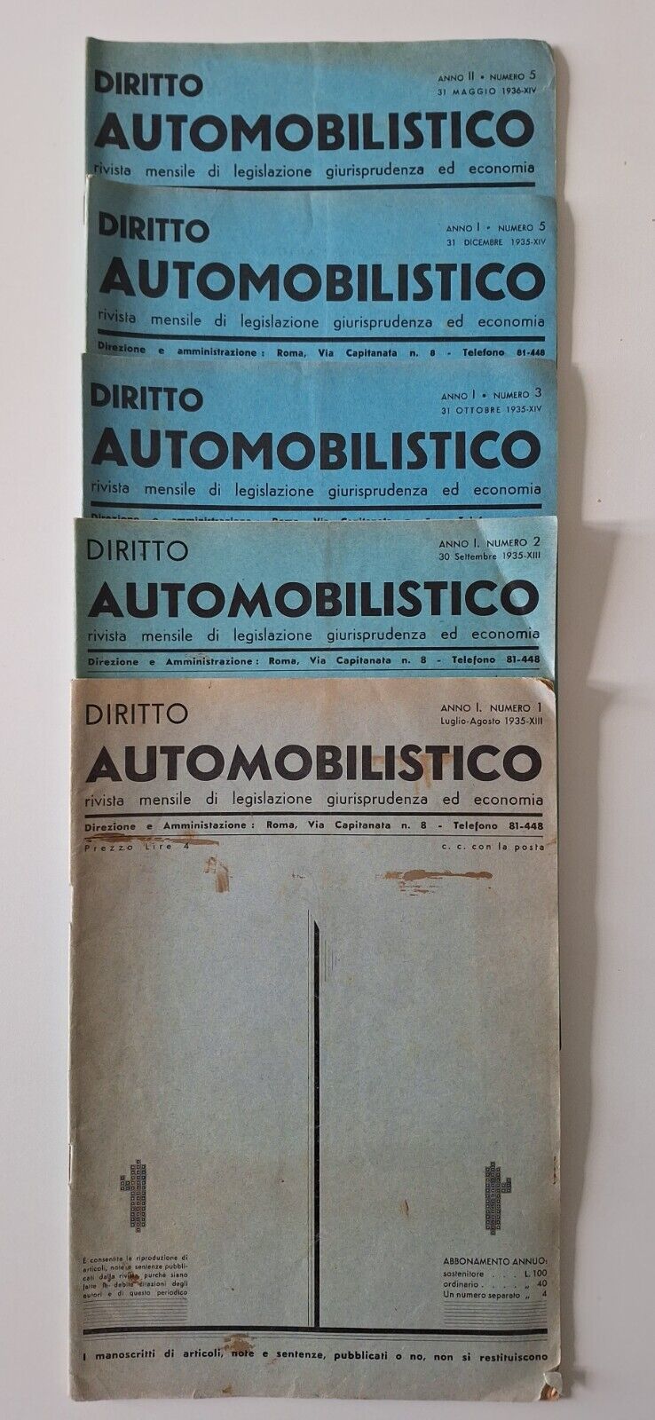 DIRITTO AUTOMOBILISTICO RIVISTA MENSILE DI LEGISLAZIONE 5 NUMERI 1935/1936