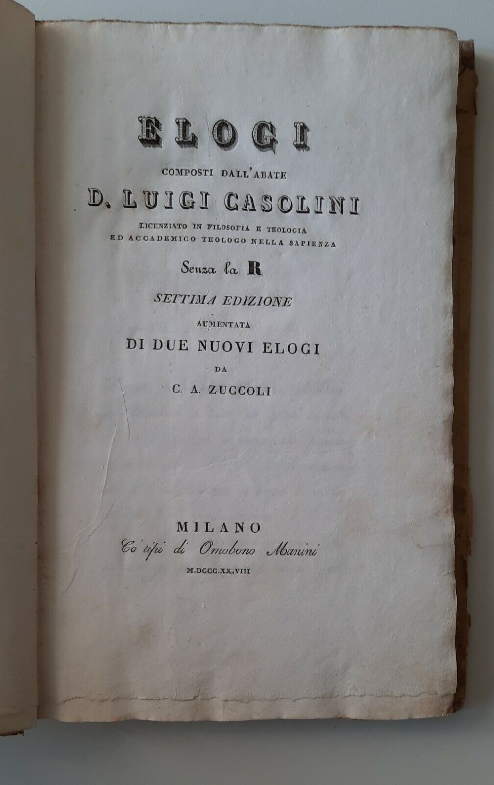 ELOGI SENZA LA R COMPOSTI DALL'ABATE LUIGI CASOLINI MILANO OMOBONO …