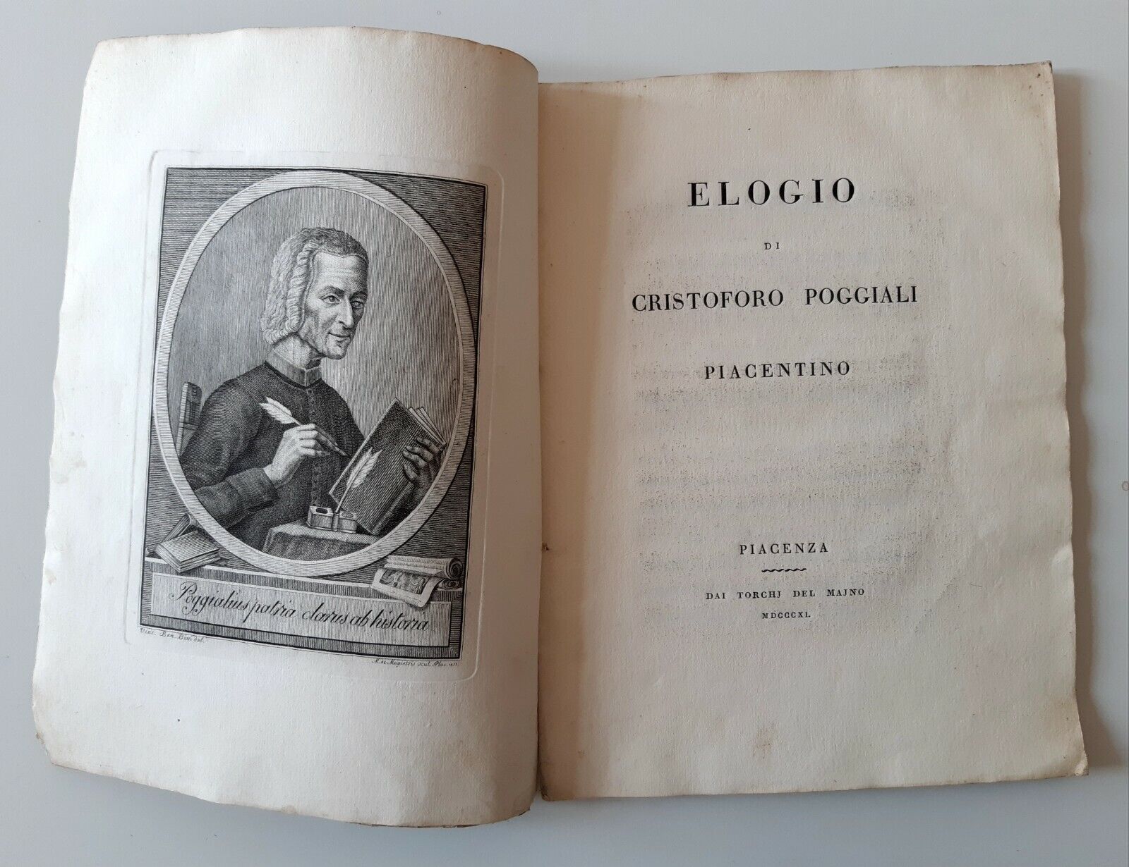 ELOGIO DI CRISTOFORO POGGIALI PIACENTINO DAI TORCHI DEL MAJNO 1851