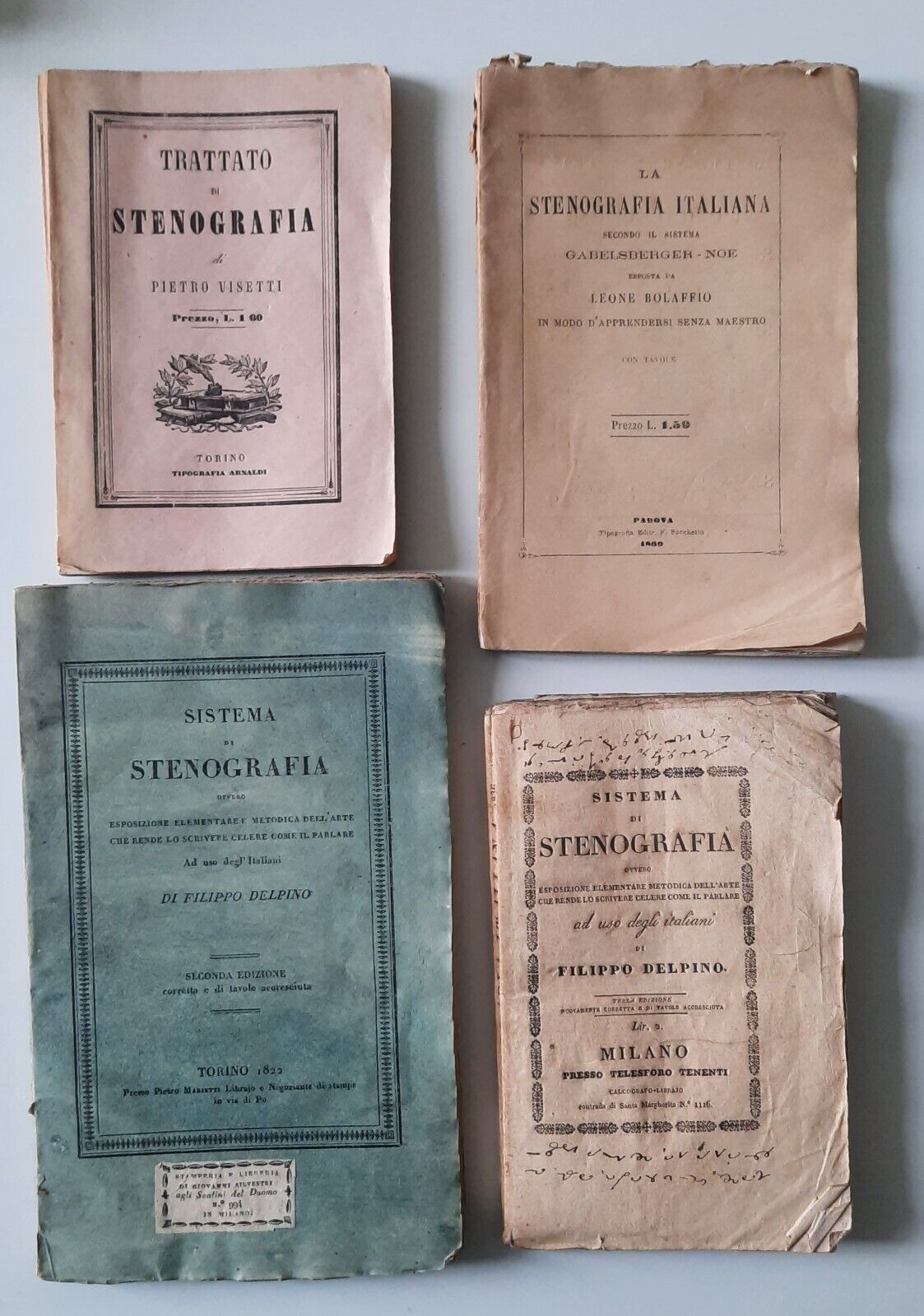 FILIPPO DELPINO/ BOLAFFIO / VISETTI SISTEMA DI STENOGRAFIA 1822 LOTTO …