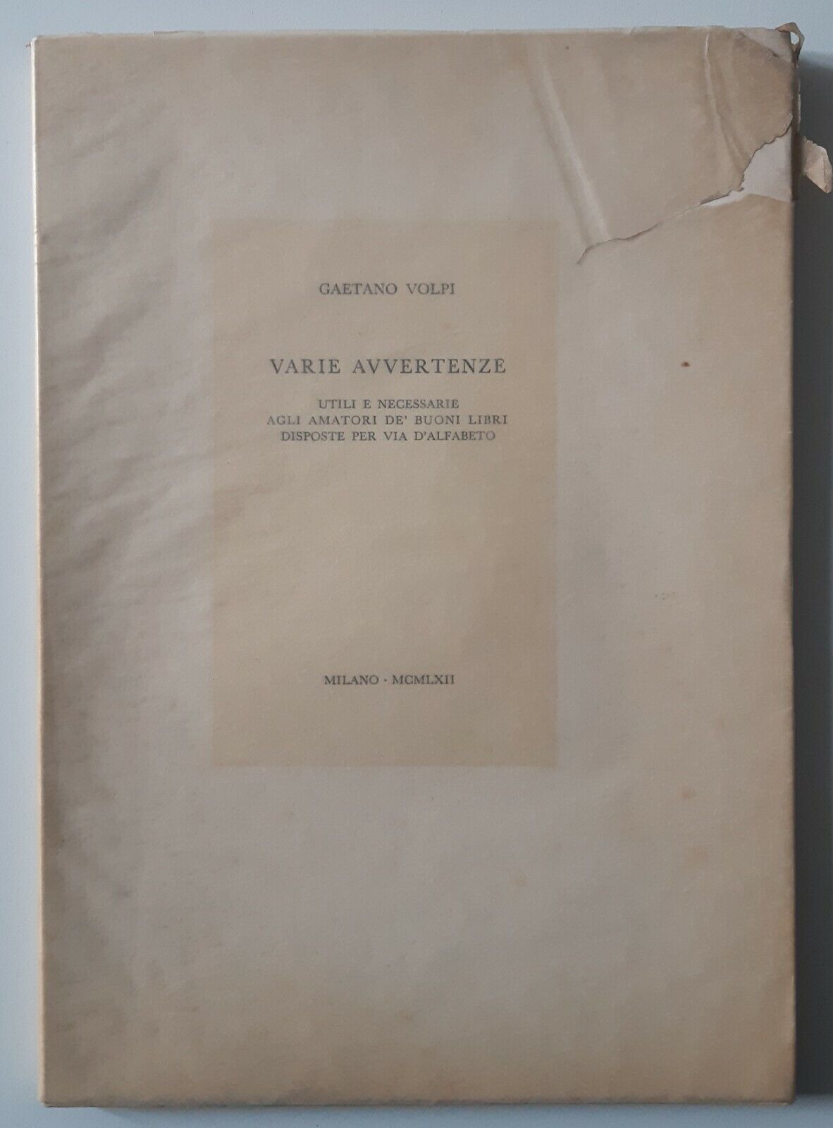 G.VOLPI ARIE AVVERTENZE MIANO 1962