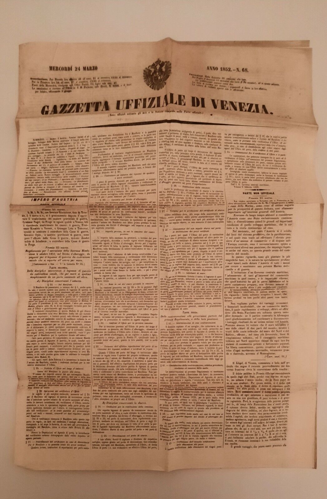 GAZZETTA UFFICIALE DI VENEZIA ANNO 1852 N. 68