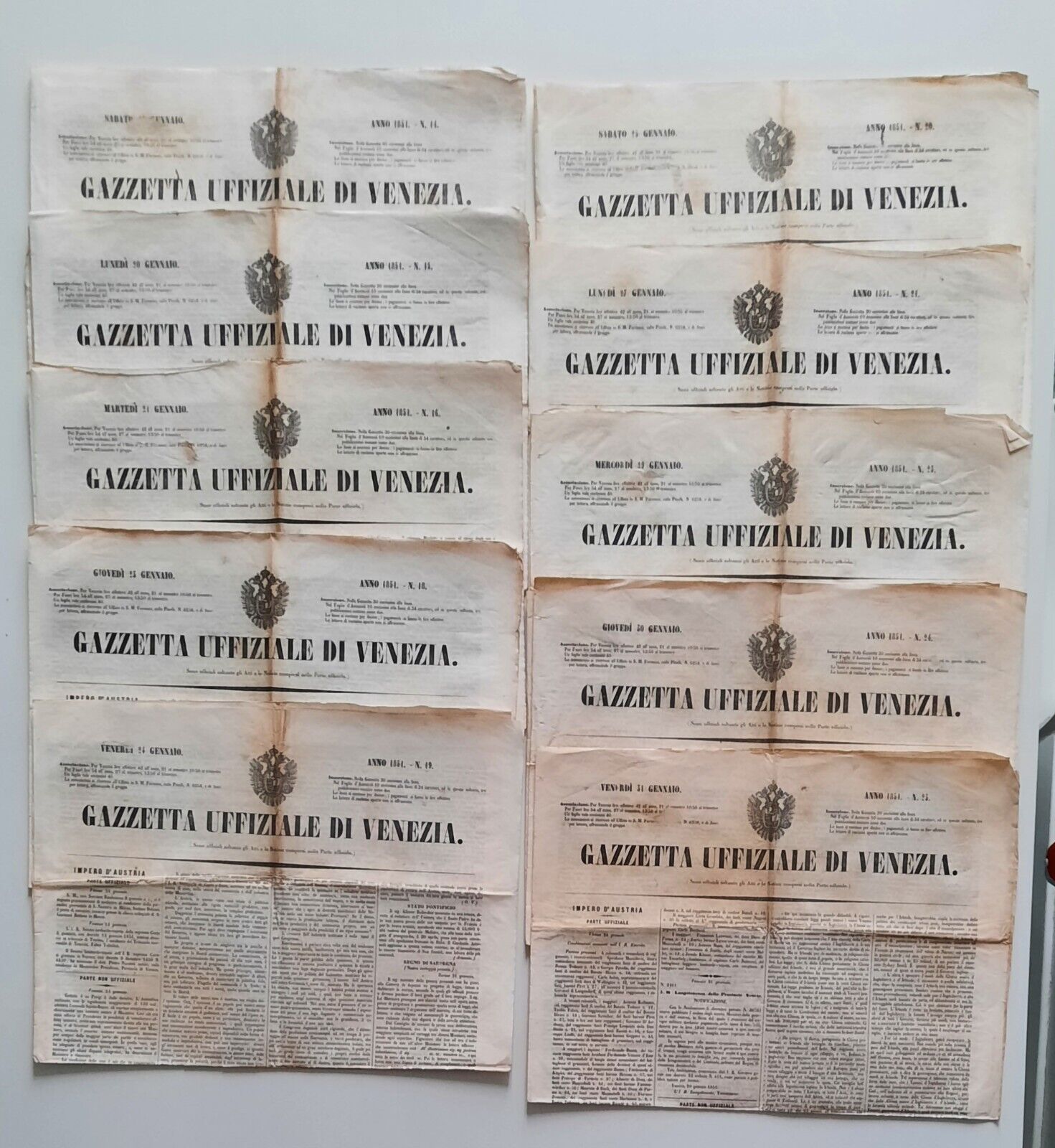 GAZZETTA UFFIZIALE DI VENEZIA ANNO 1851 10 NUMERI