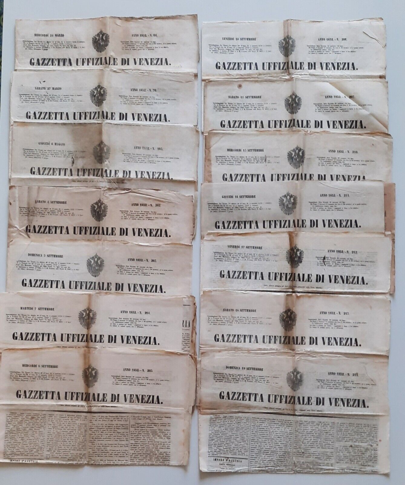 GAZZETTA UFFIZIALE DI VENEZIA ANNO 1852 14 NUMERI