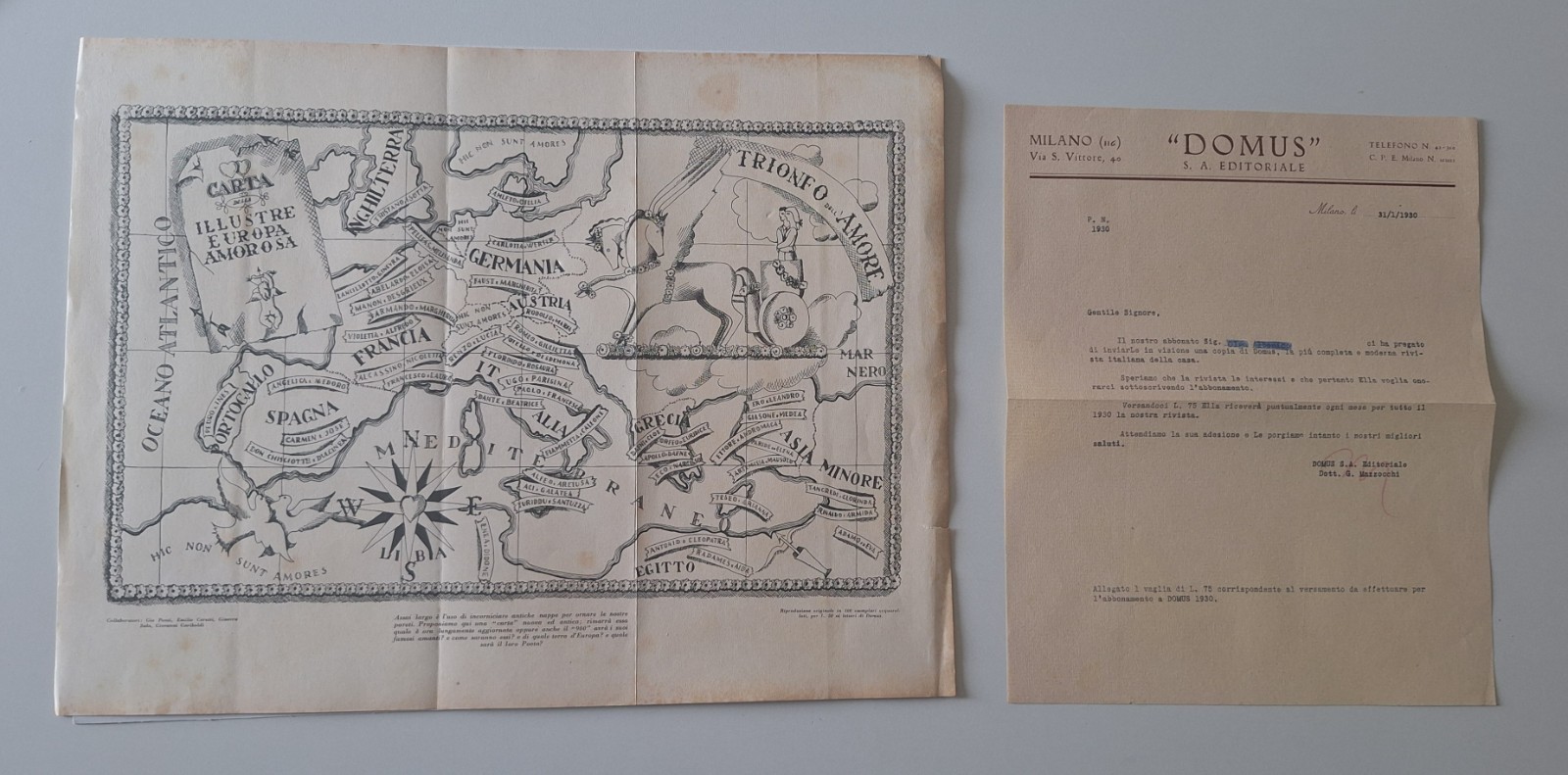 GIO PONTI GIOVANNI GARIBOLDI CARTA DELLA ILLUSTRE EUROPA AMOROSA DOMUS …
