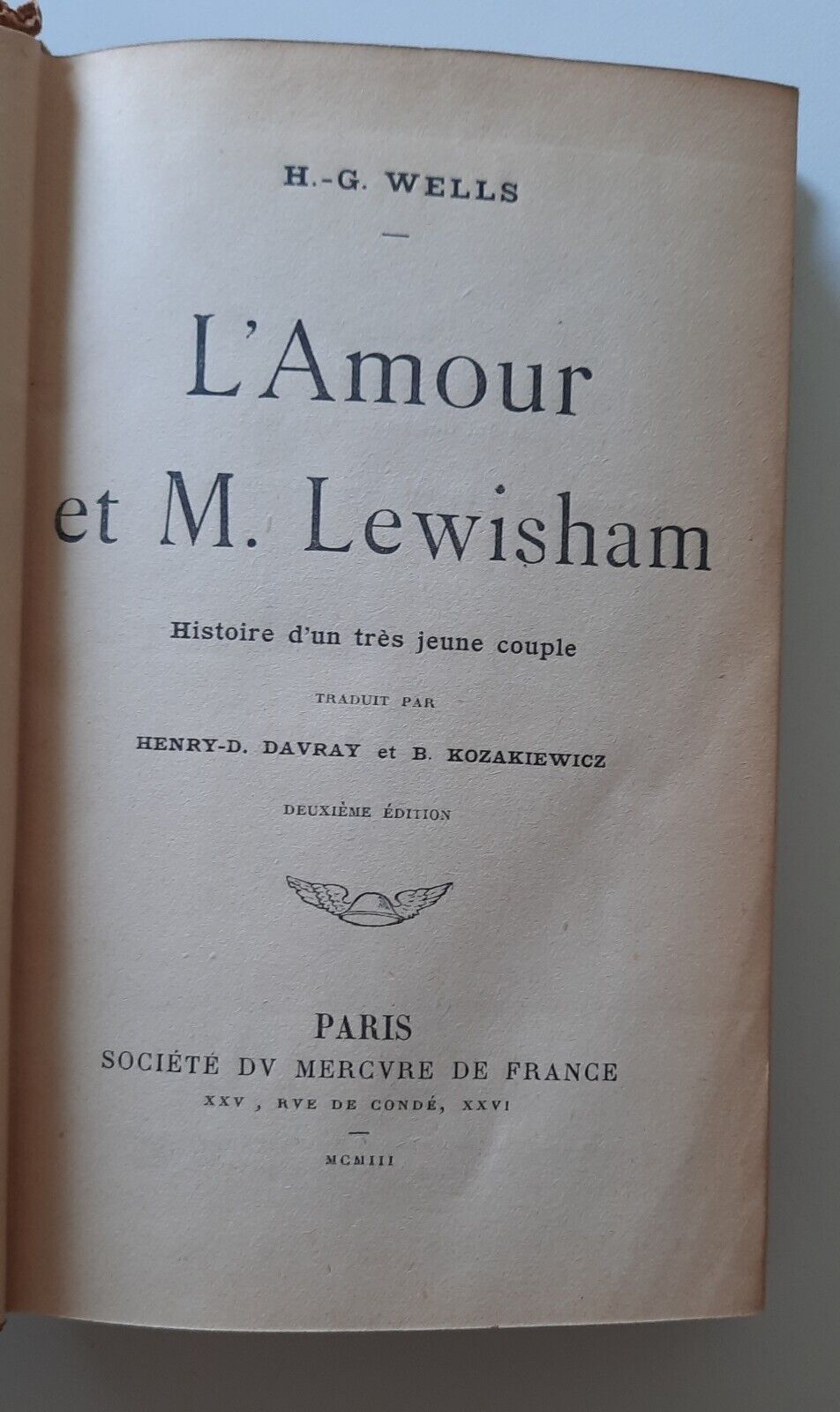 H.G. WELLS L'AMOUR ET M. LEWISHAM PARIS SOCIETE DU MERCURE …