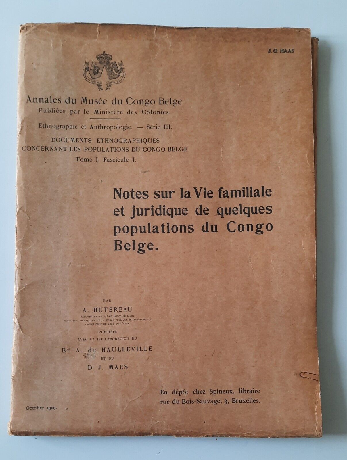 HUTEREAU NOTES SUR LA VIE FAMILIALE JURIDIQUE DE POPULATIONS CONGO …
