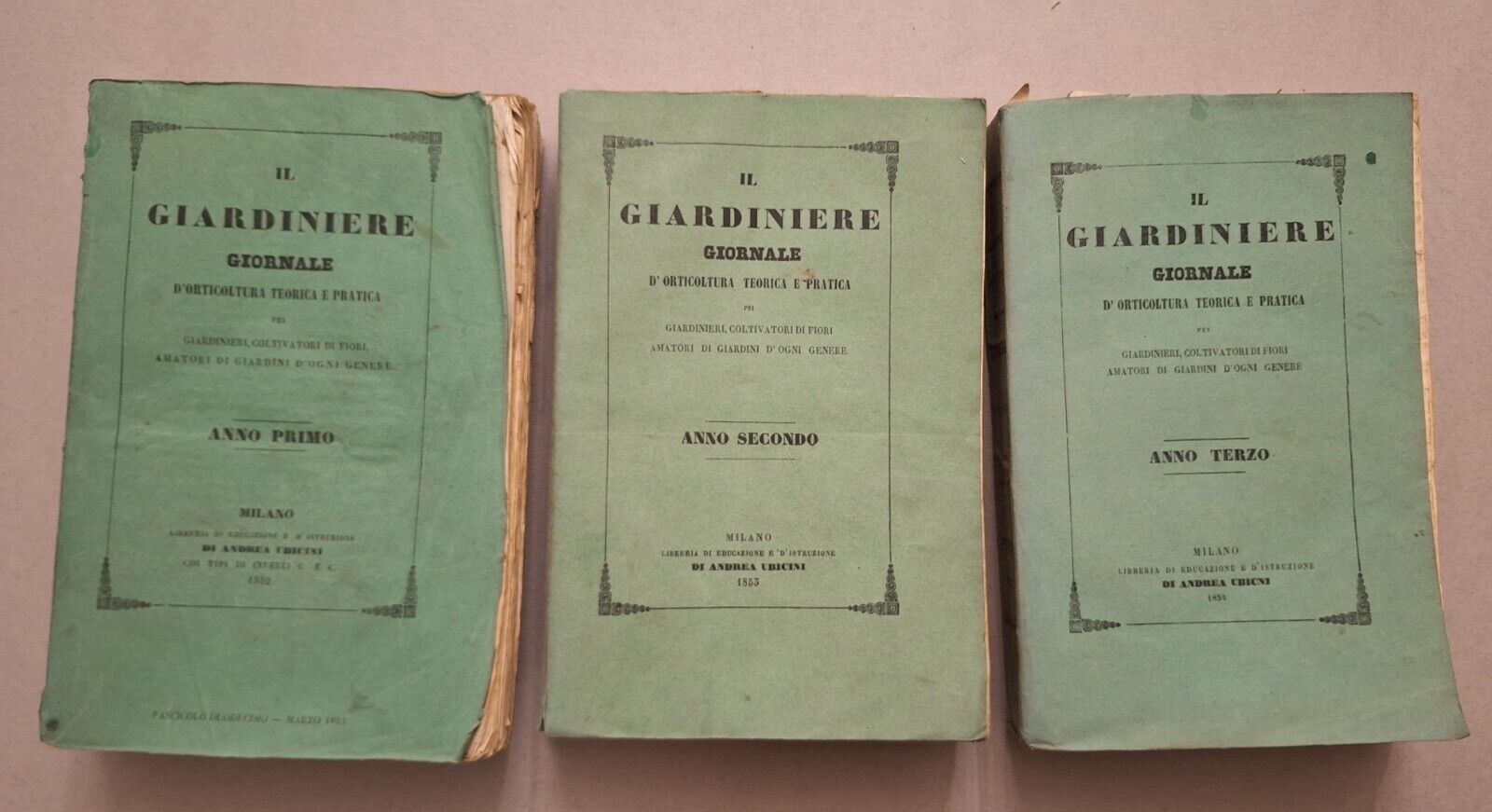 IL GIARDINIERE GIORNALE D'ORTICOLTURA TEORICA E PRATICA A.UBICINI 1852-1853-1854