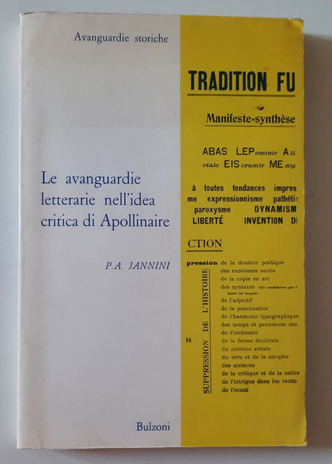 JANNINI LE AVANGUARDIE LETTERARIE NELL'IDEA CRITICA DI APOLLINAIRE BULZONI 1979