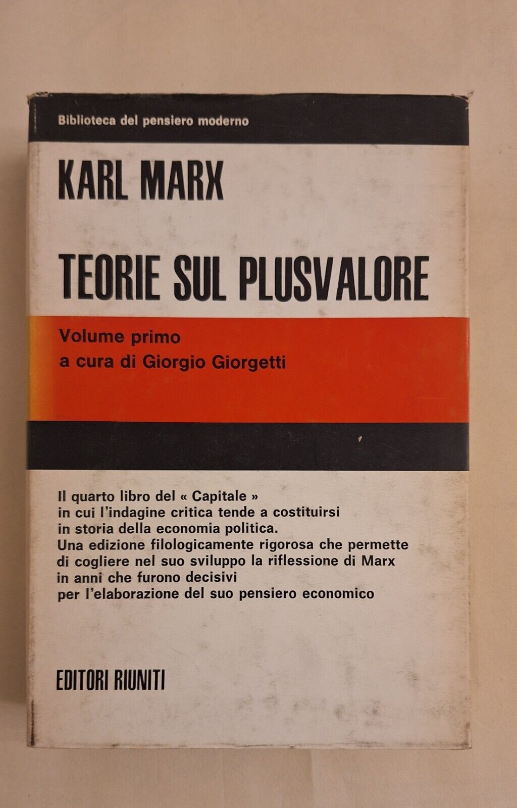 KARL MARX TEORIE SUL PLUSVALORE EDITORI RIUNITI 1968